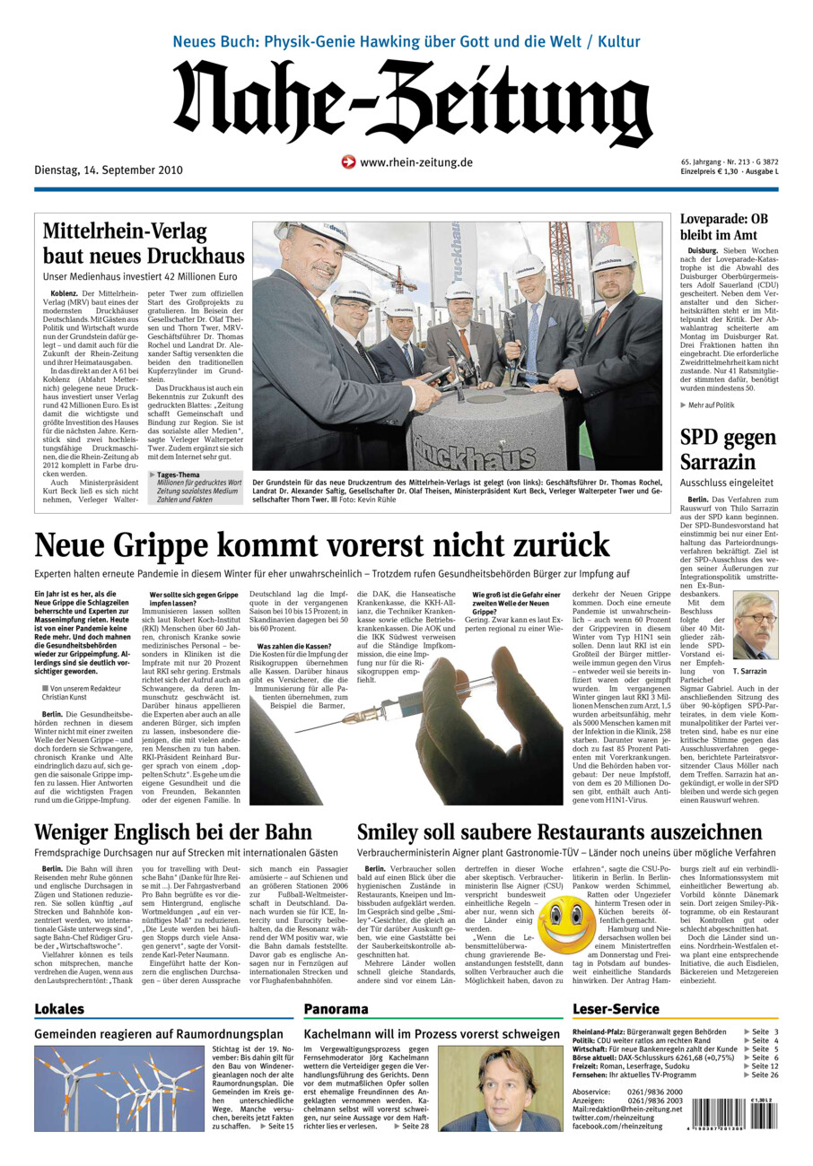 Nahe-Zeitung vom Dienstag, 14.09.2010