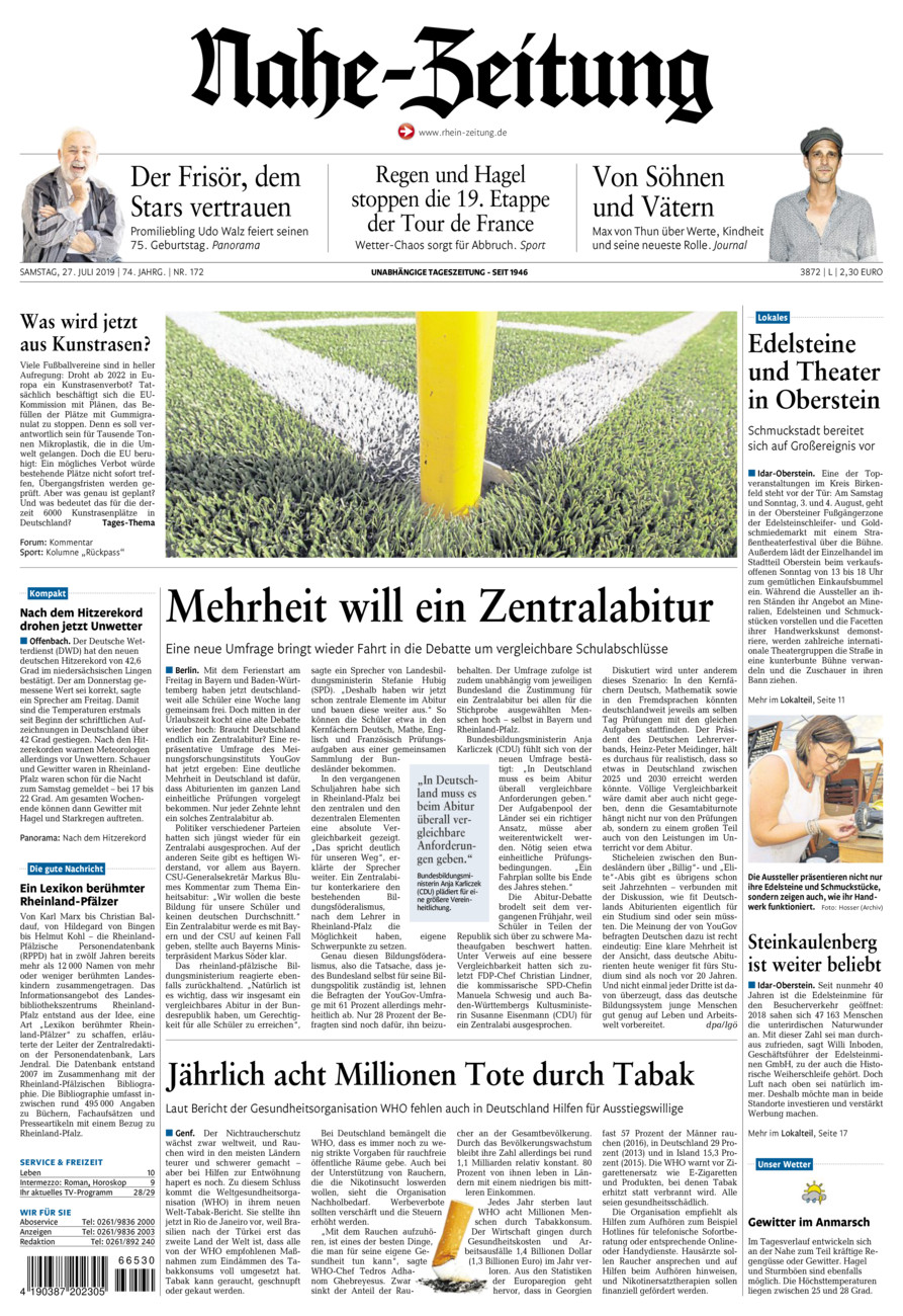 Nahe-Zeitung vom Samstag, 27.07.2019