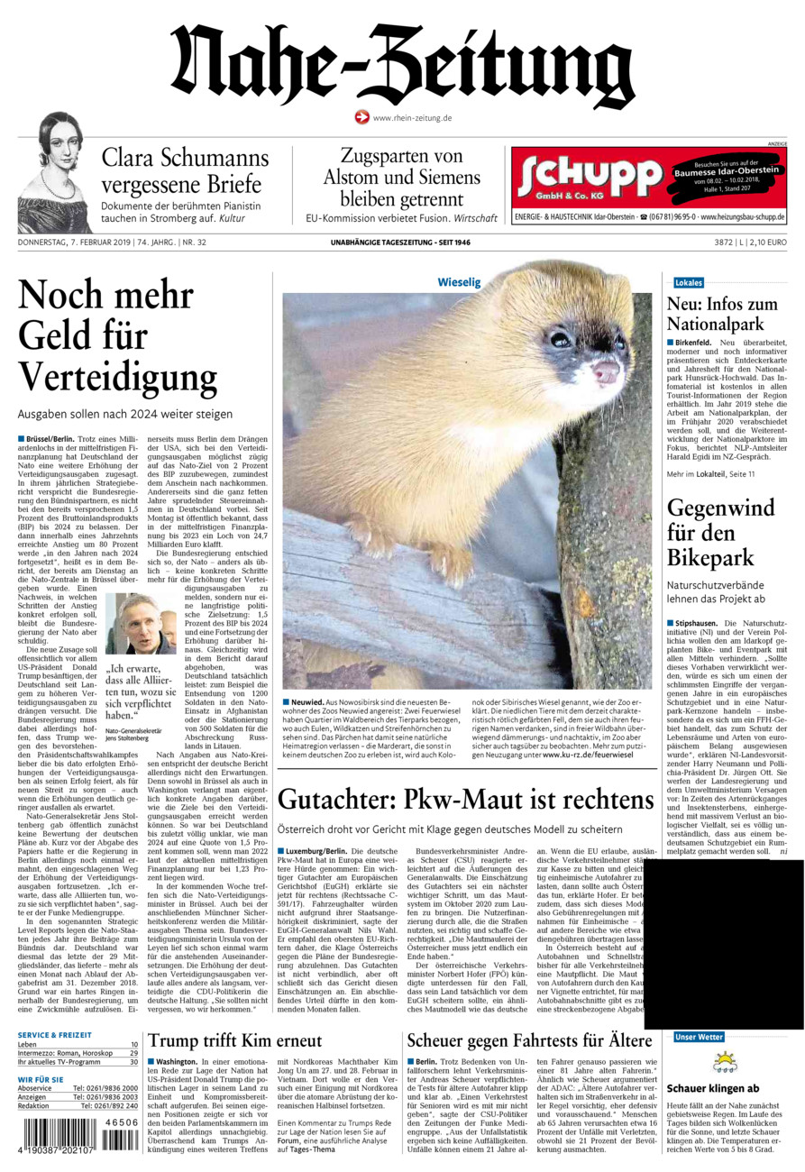 Nahe-Zeitung vom Donnerstag, 07.02.2019