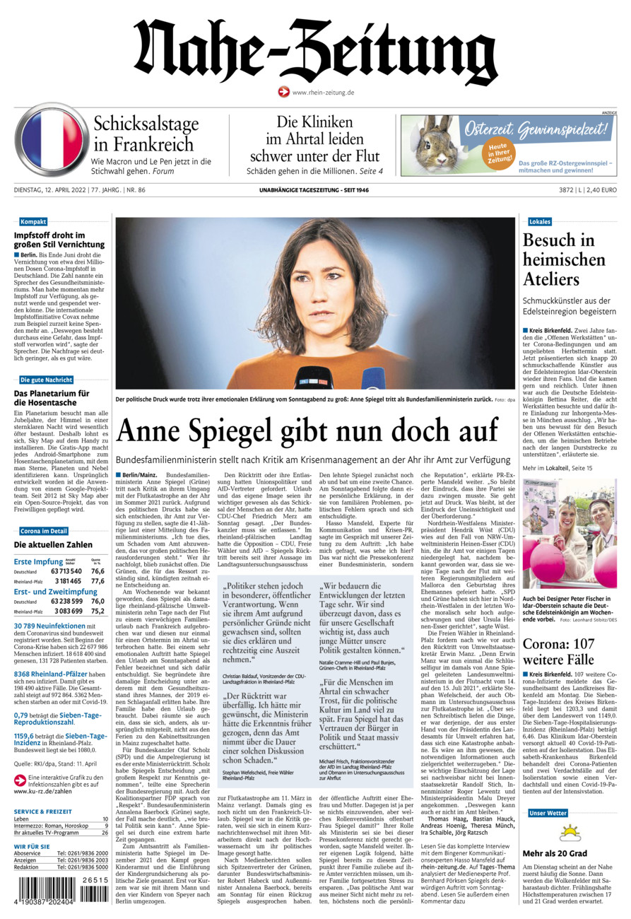 Nahe-Zeitung vom Dienstag, 12.04.2022