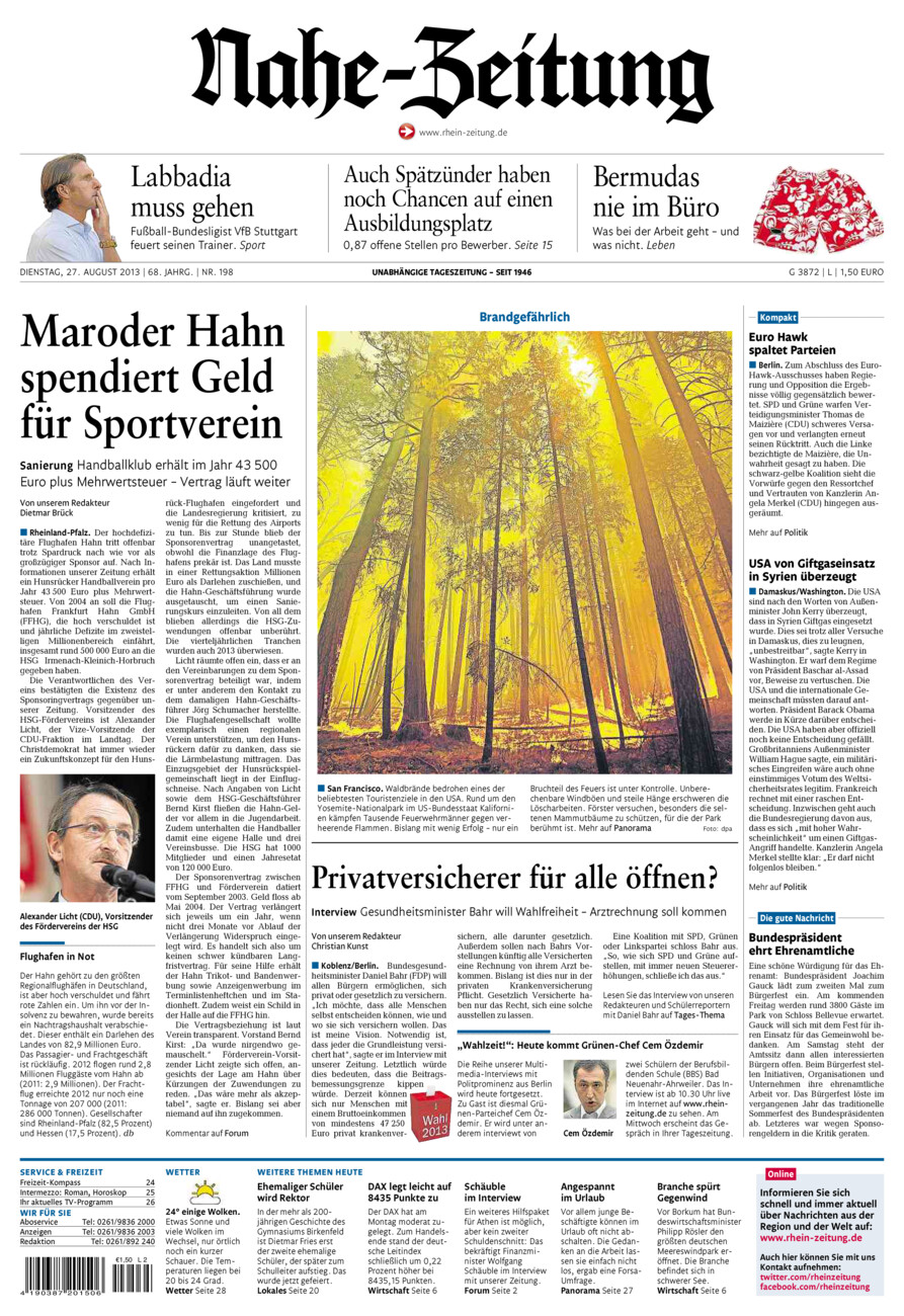 Nahe-Zeitung vom Dienstag, 27.08.2013