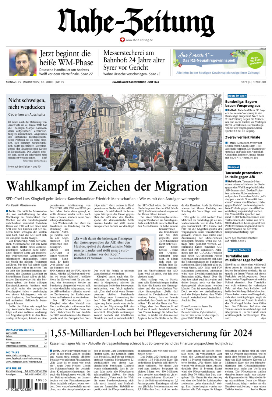 Nahe-Zeitung vom Montag, 27.01.2025