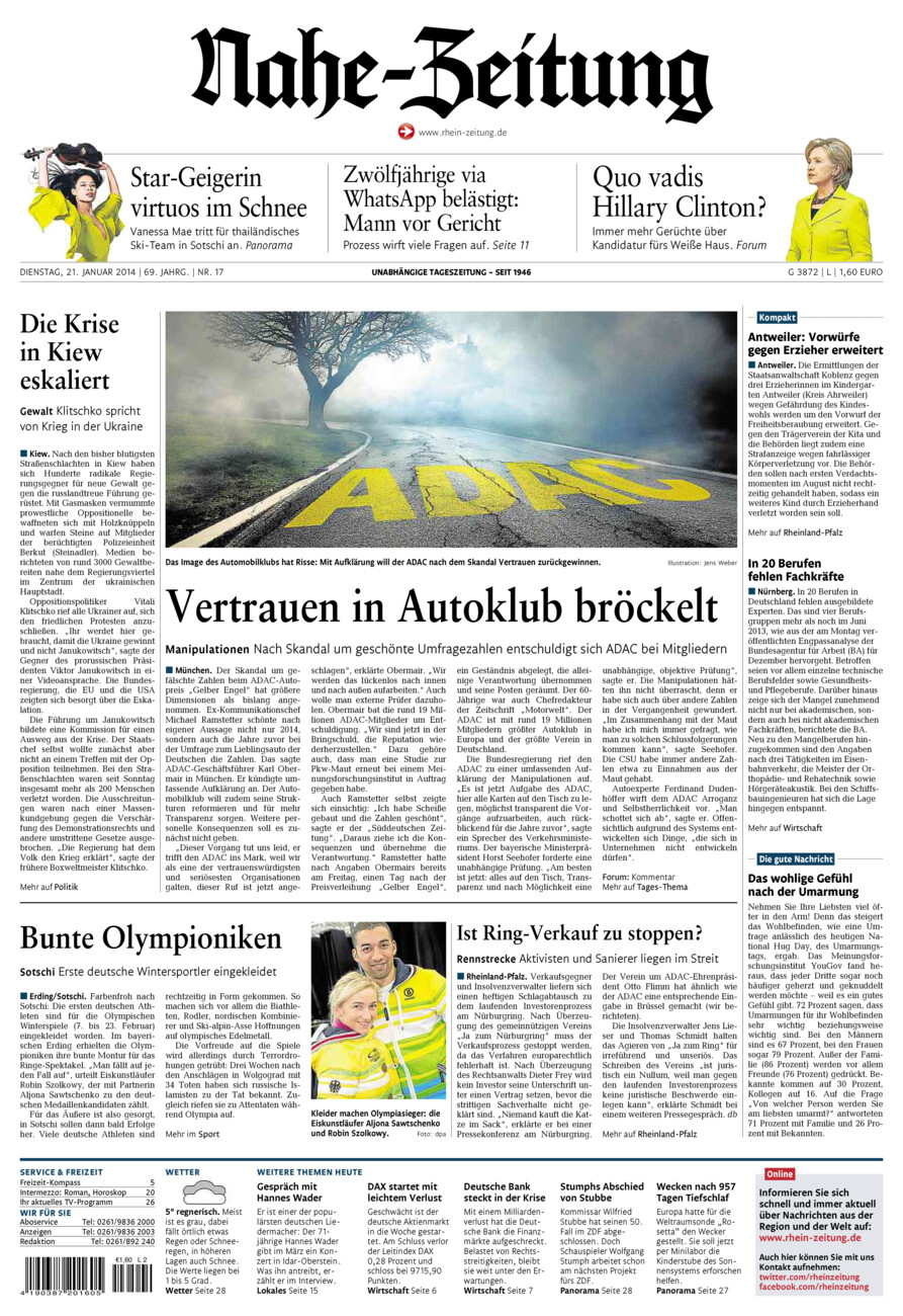 Nahe-Zeitung vom Dienstag, 21.01.2014