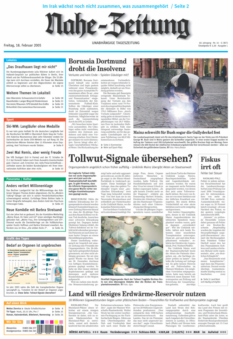 Nahe-Zeitung vom Freitag, 18.02.2005