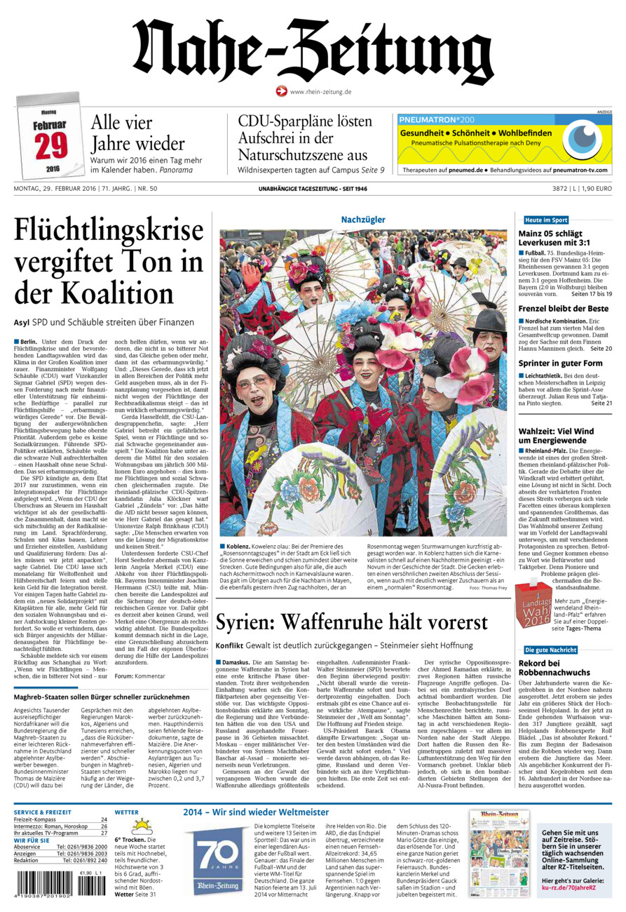 Nahe-Zeitung vom Montag, 29.02.2016