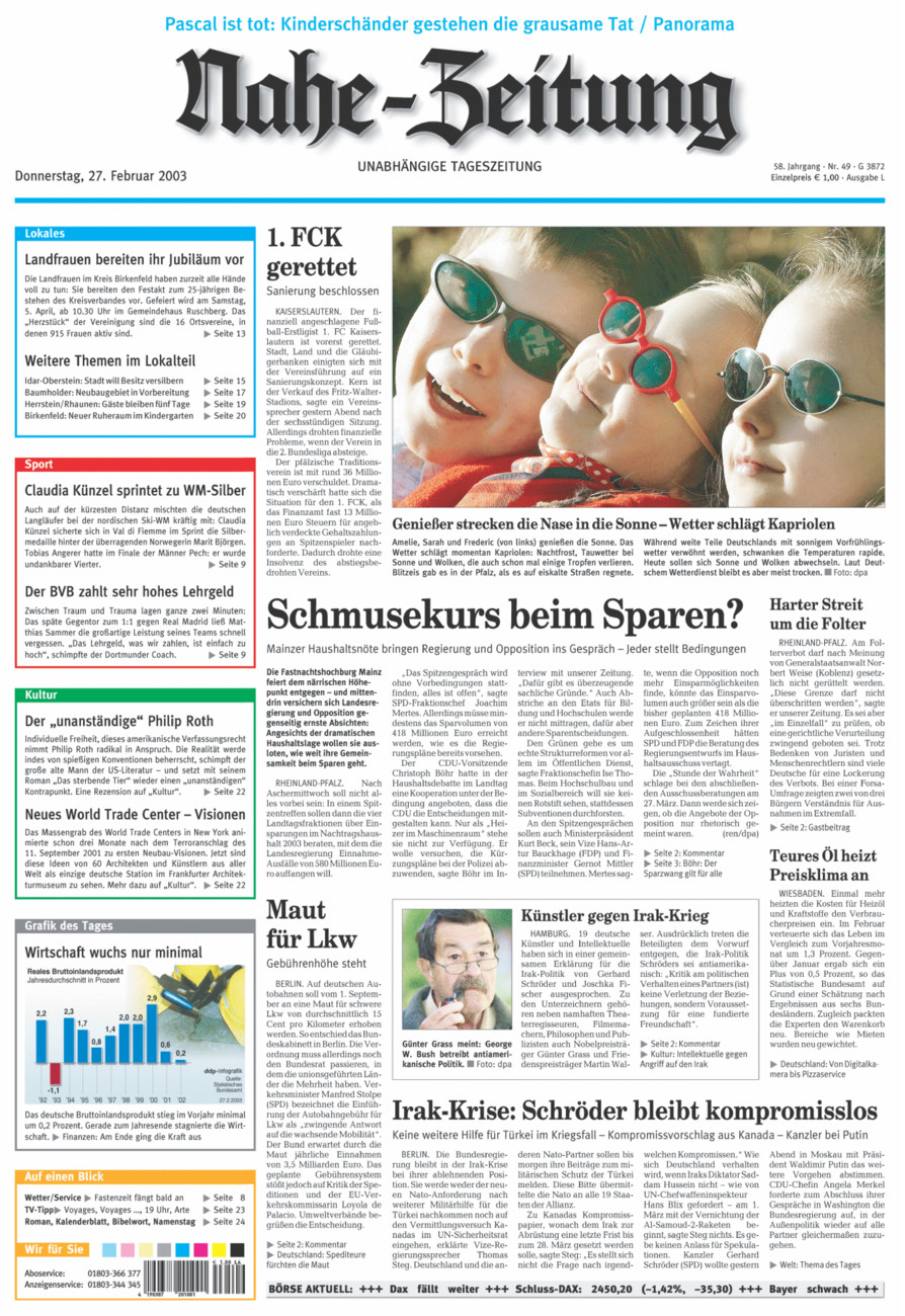 Nahe-Zeitung vom Donnerstag, 27.02.2003