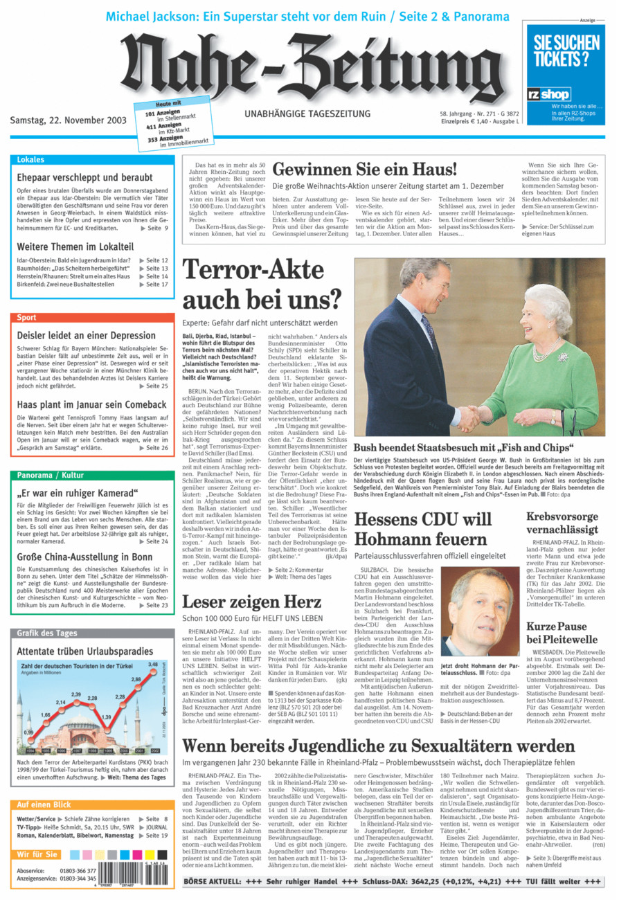 Nahe-Zeitung vom Samstag, 22.11.2003