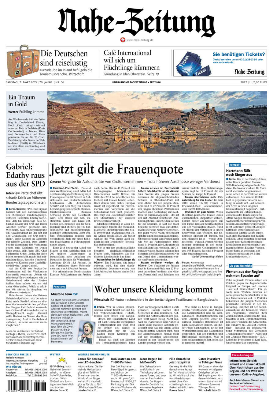 Nahe-Zeitung vom Samstag, 07.03.2015