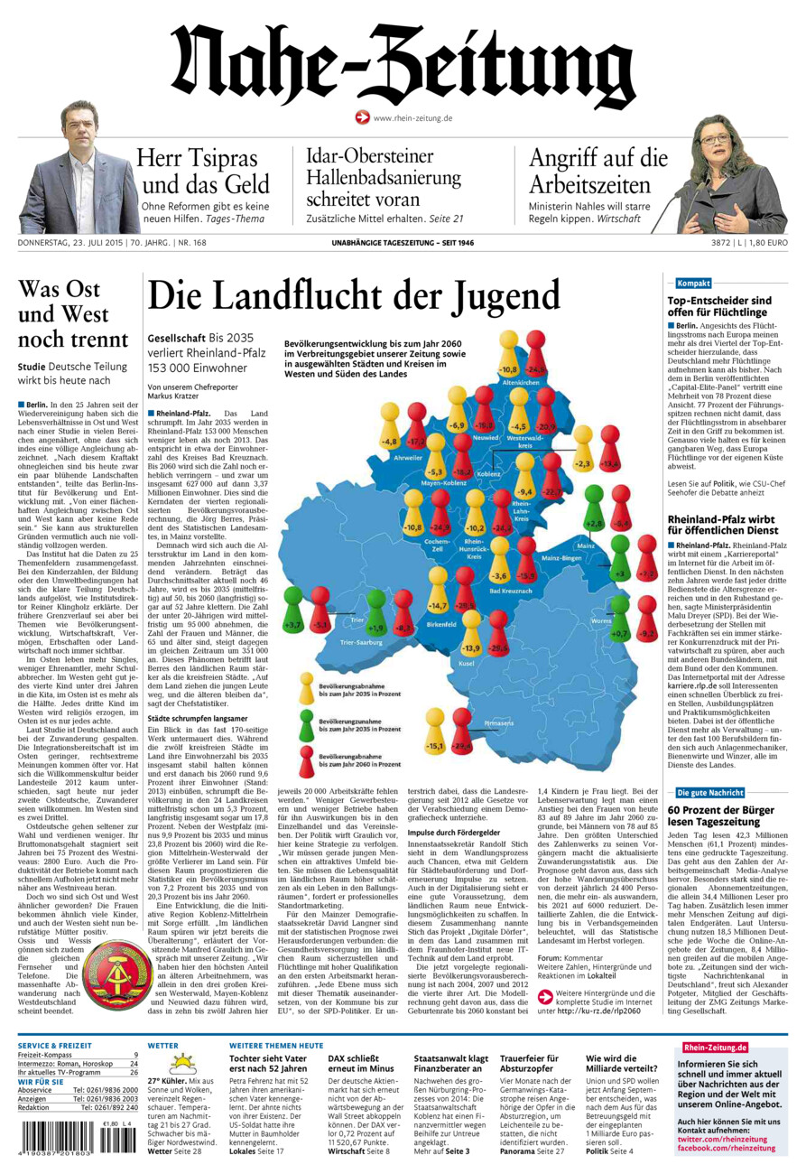Nahe-Zeitung vom Donnerstag, 23.07.2015
