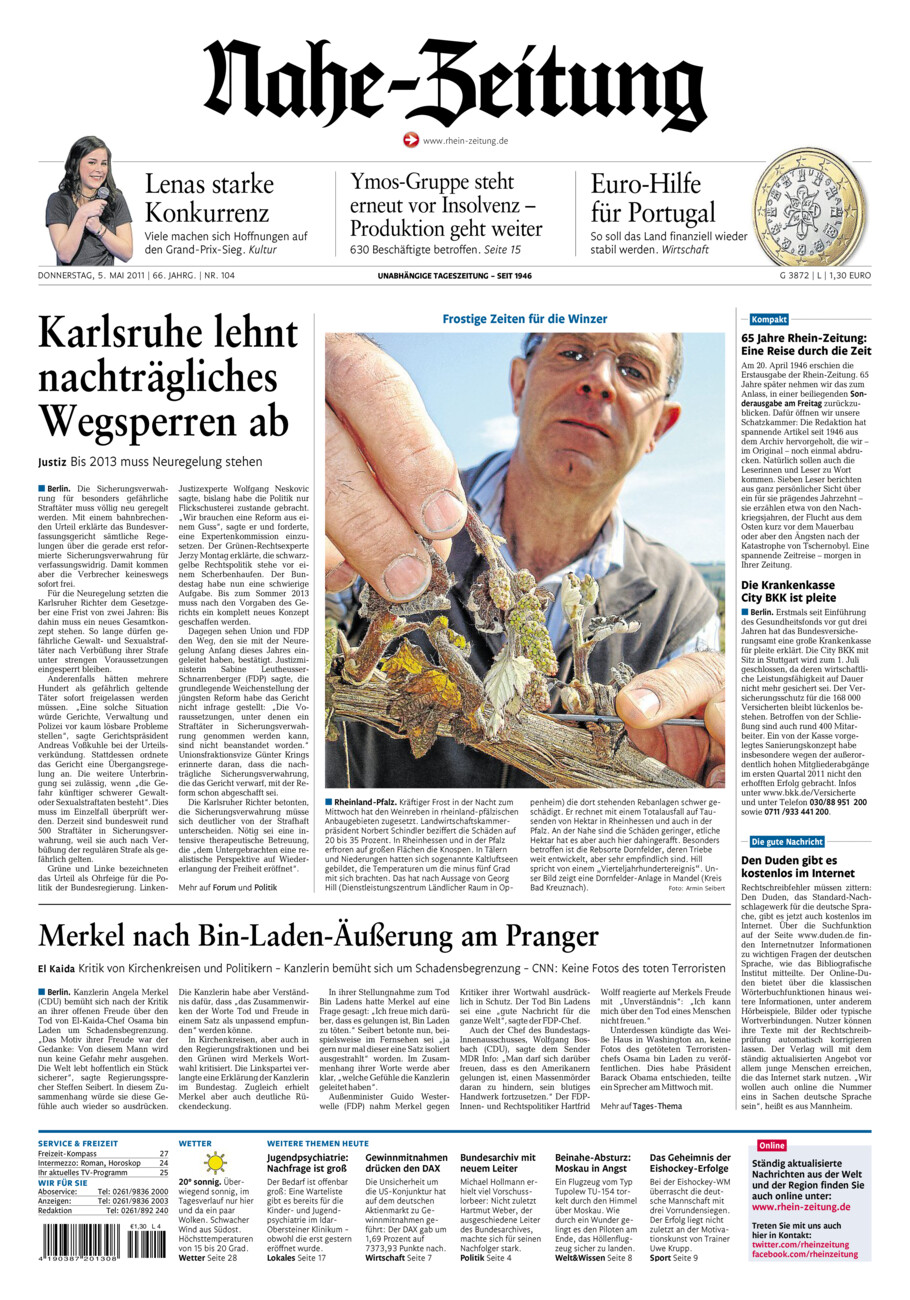 Nahe-Zeitung vom Donnerstag, 05.05.2011