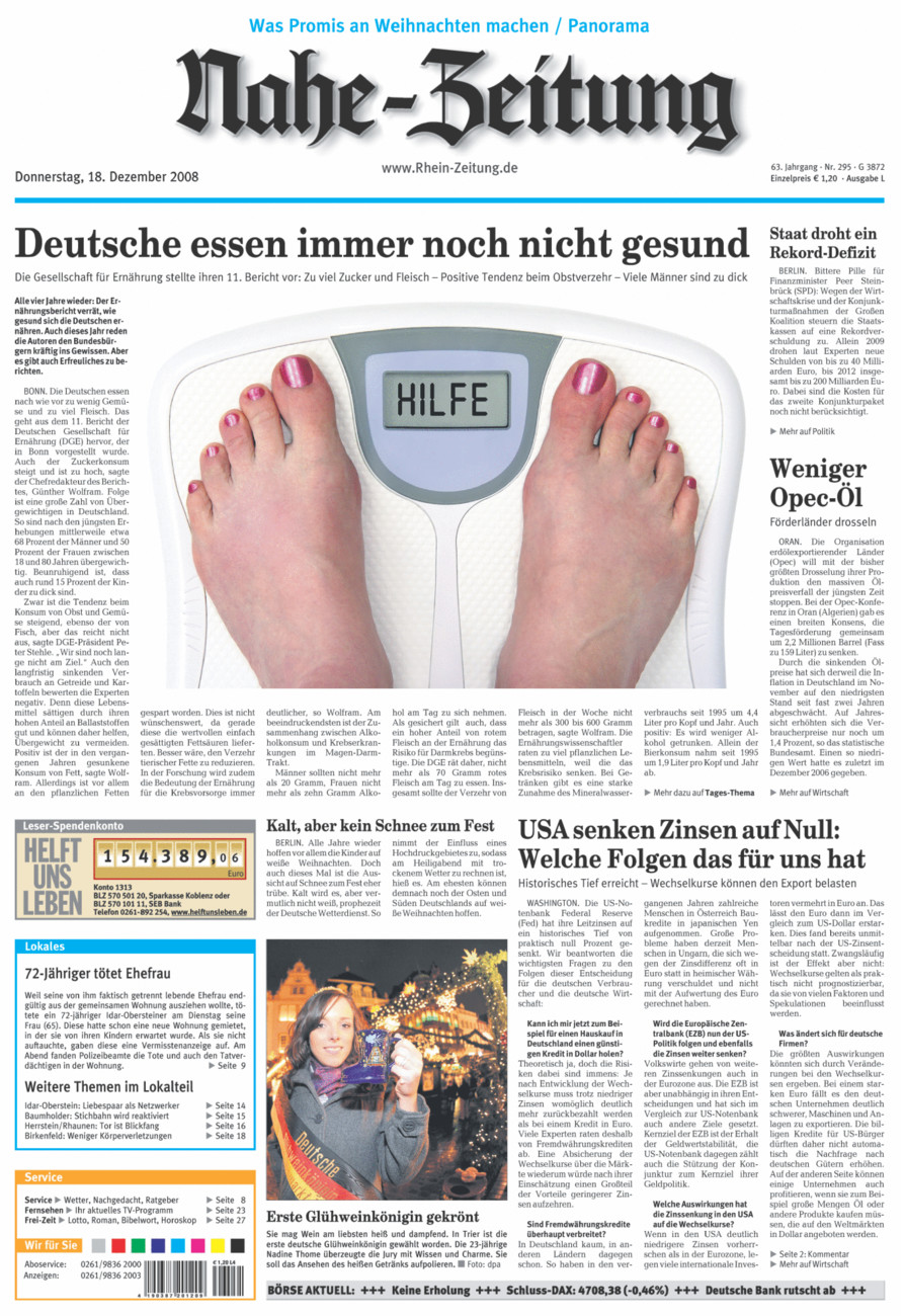 Nahe-Zeitung vom Donnerstag, 18.12.2008