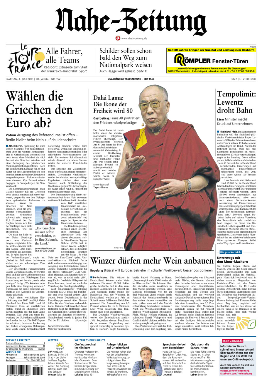 Nahe-Zeitung vom Samstag, 04.07.2015