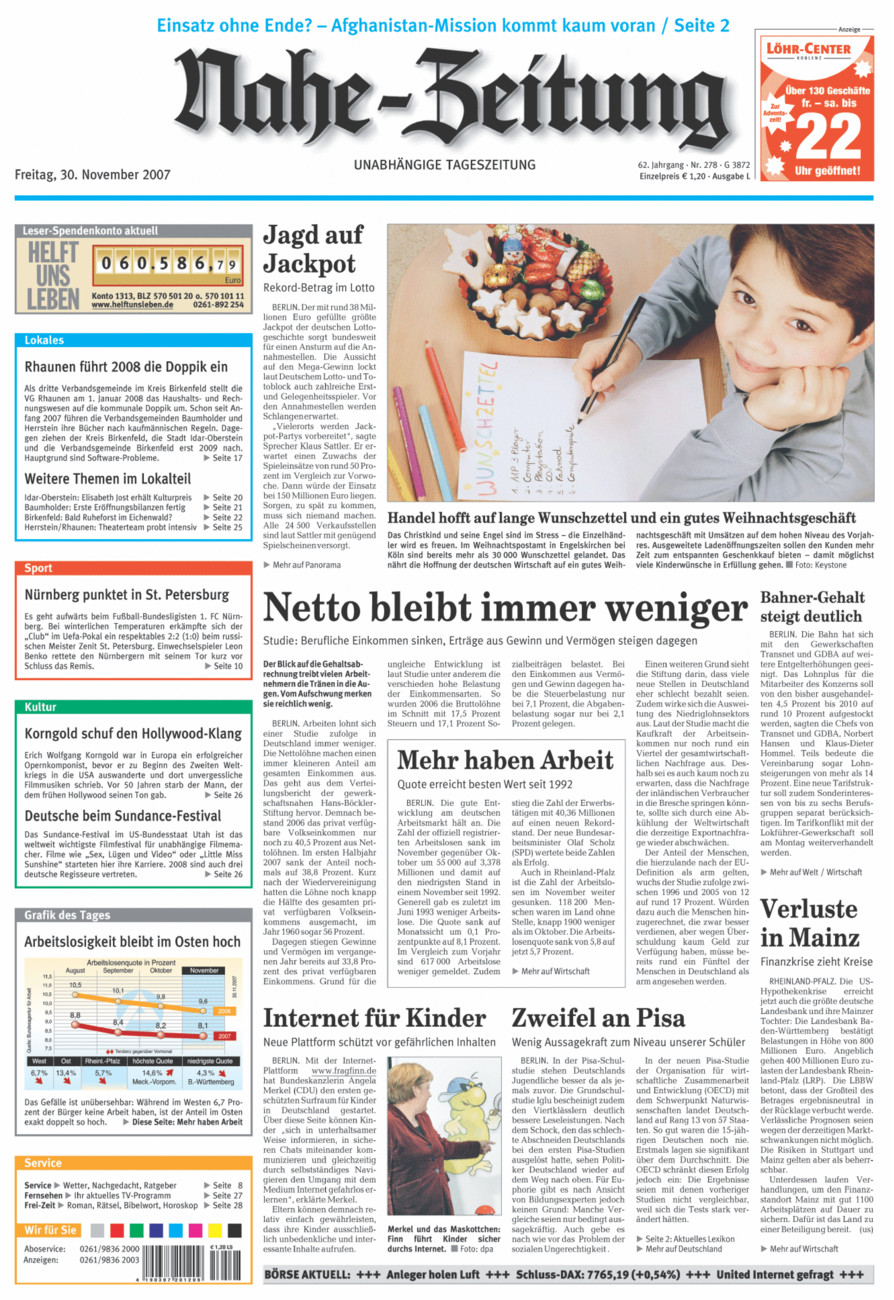 Nahe-Zeitung vom Freitag, 30.11.2007