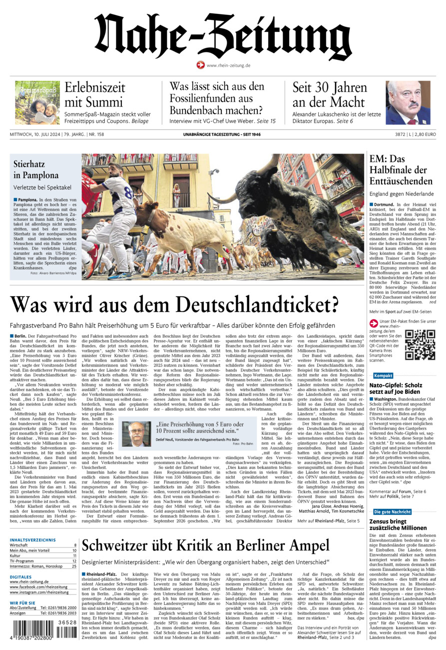 Nahe-Zeitung vom Mittwoch, 10.07.2024