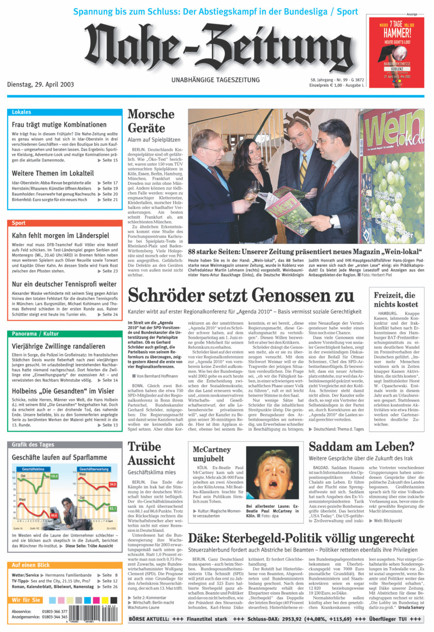 Nahe-Zeitung vom Dienstag, 29.04.2003