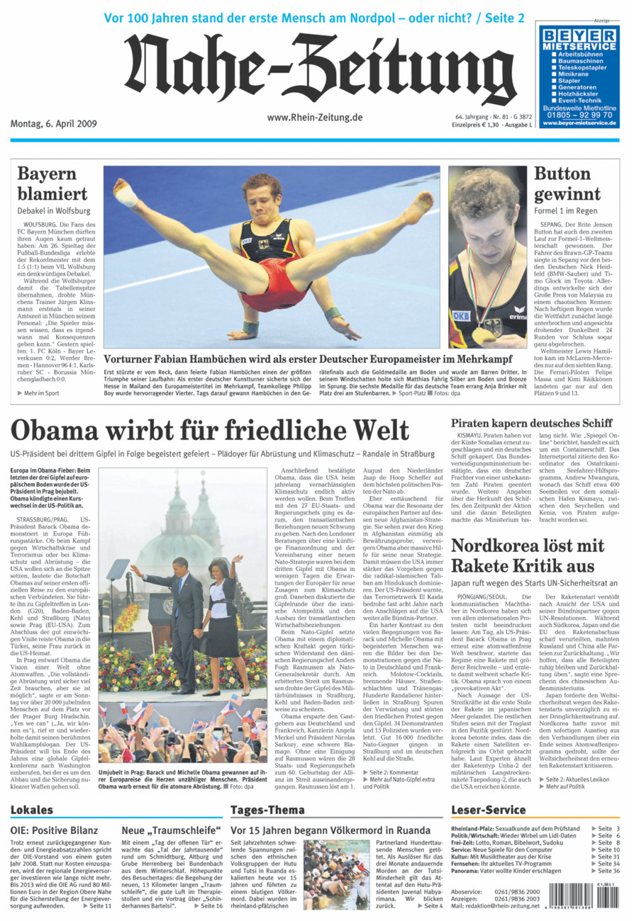 Nahe-Zeitung vom Montag, 06.04.2009