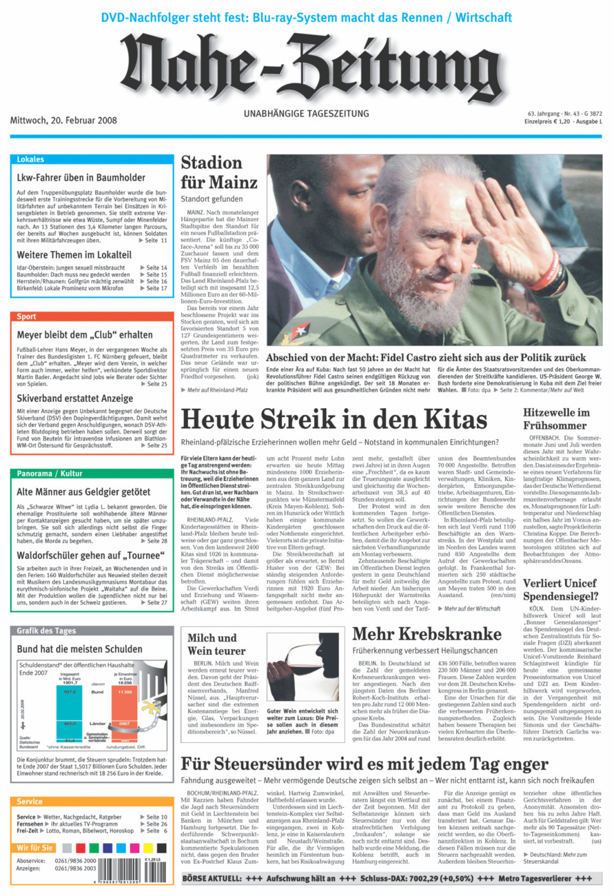 Nahe-Zeitung vom Mittwoch, 20.02.2008