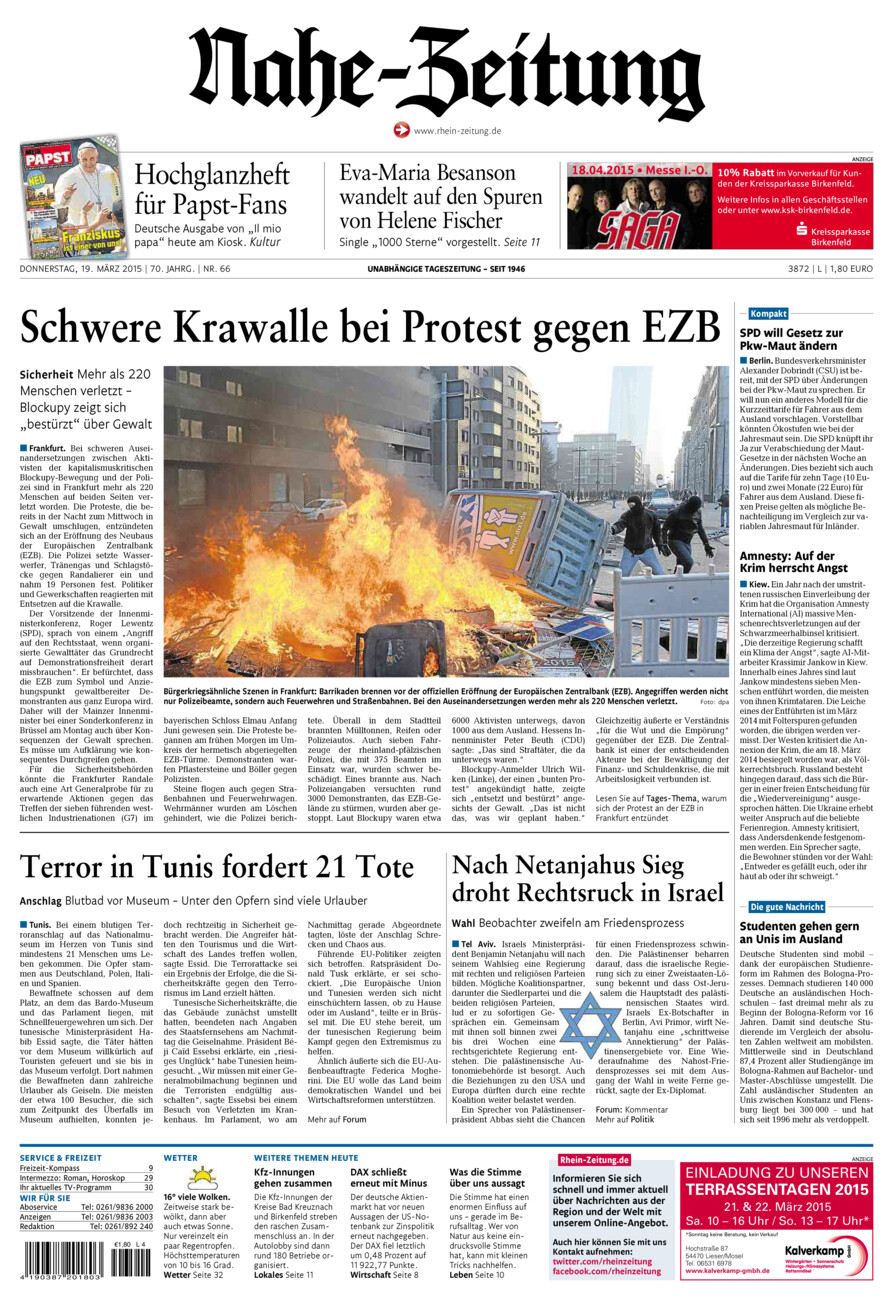 Nahe-Zeitung vom Donnerstag, 19.03.2015