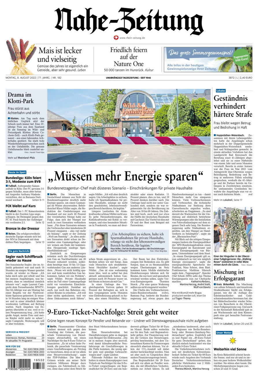Nahe-Zeitung vom Montag, 08.08.2022