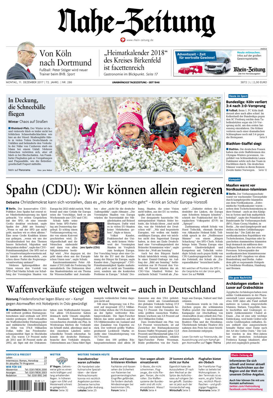 Nahe-Zeitung vom Montag, 11.12.2017
