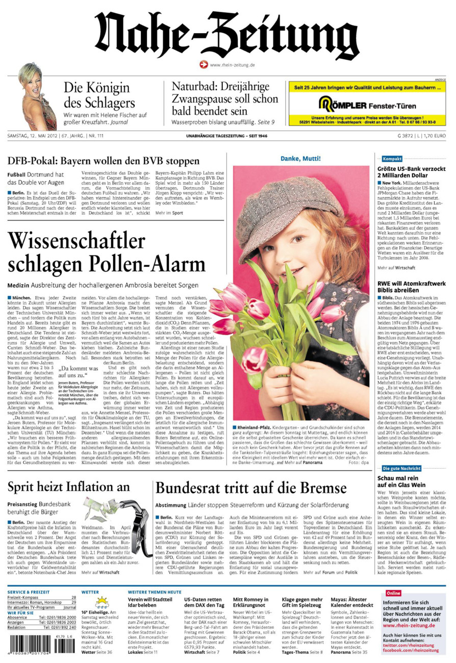 Nahe-Zeitung vom Samstag, 12.05.2012