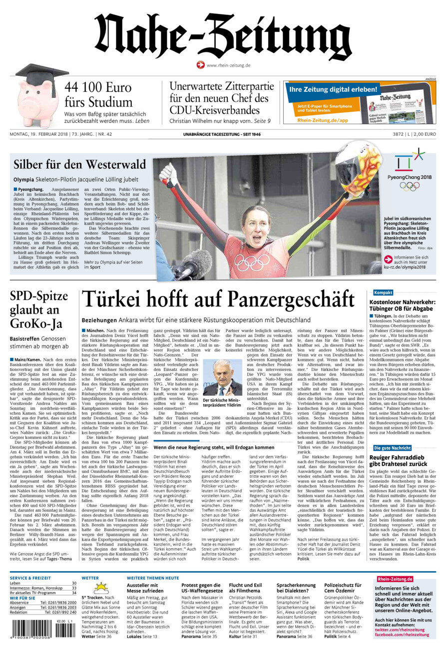 Nahe-Zeitung vom Montag, 19.02.2018