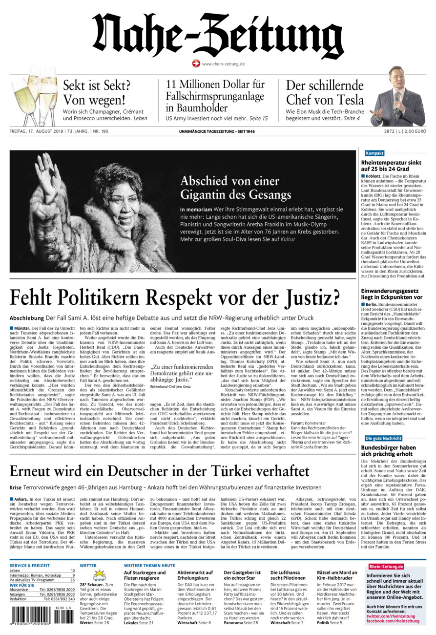 Nahe-Zeitung vom Freitag, 17.08.2018