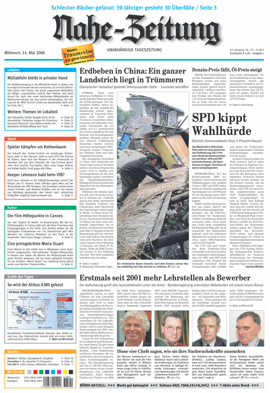 Nahe-Zeitung vom Mittwoch, 14.05.2008