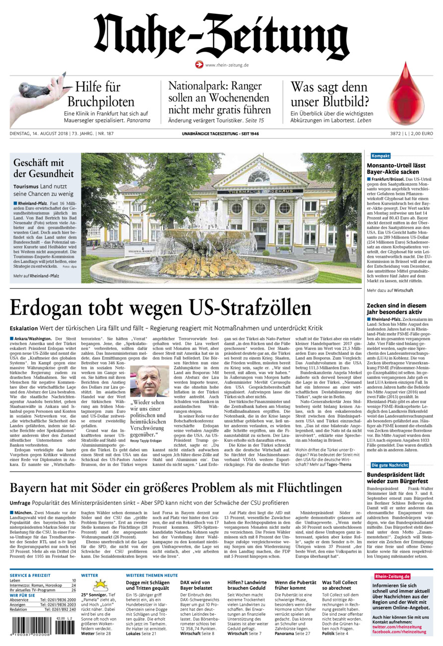 Nahe-Zeitung vom Dienstag, 14.08.2018