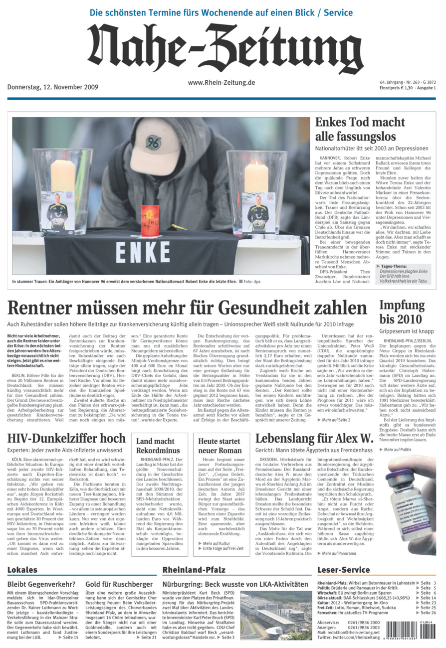 Nahe-Zeitung vom Donnerstag, 12.11.2009