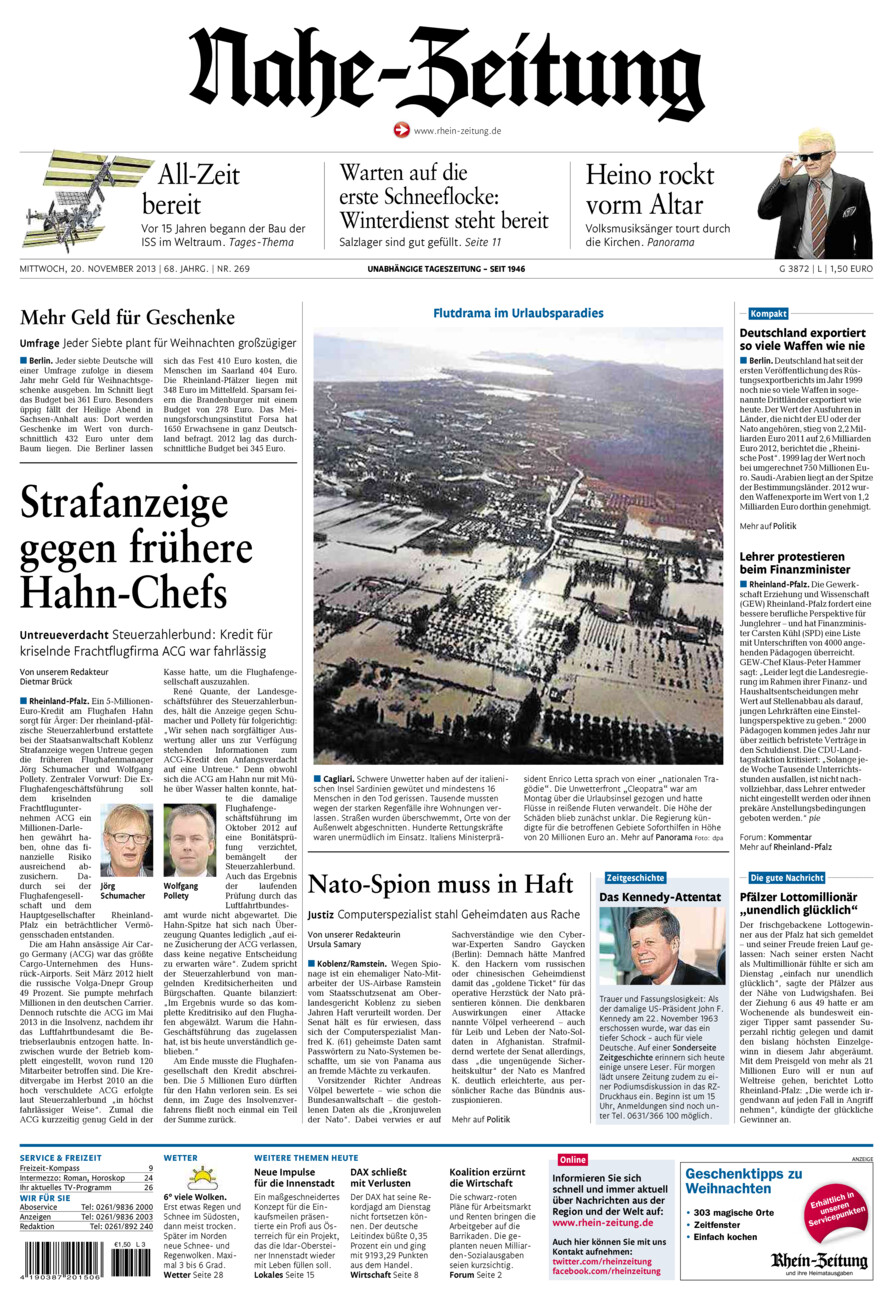 Nahe-Zeitung vom Mittwoch, 20.11.2013
