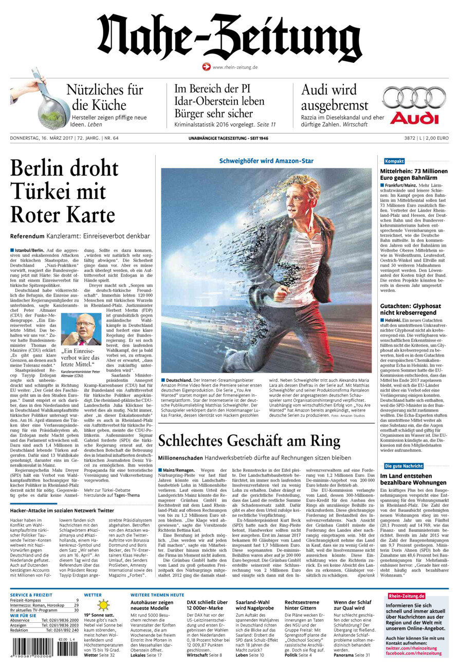 Nahe-Zeitung vom Donnerstag, 16.03.2017