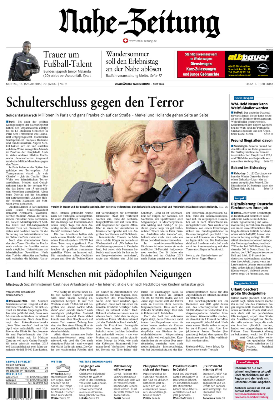 Nahe-Zeitung vom Montag, 12.01.2015