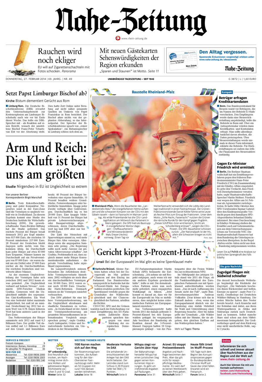 Nahe-Zeitung vom Donnerstag, 27.02.2014