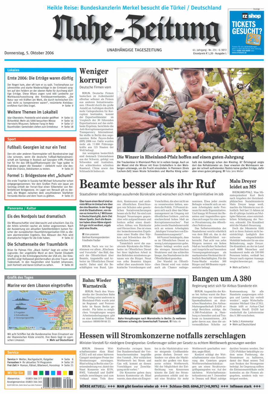 Nahe-Zeitung vom Donnerstag, 05.10.2006