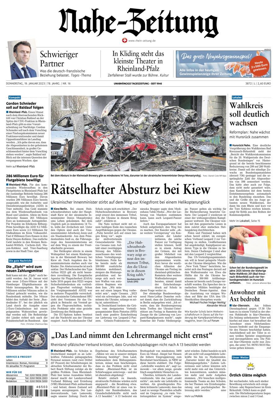 Nahe-Zeitung vom Donnerstag, 19.01.2023