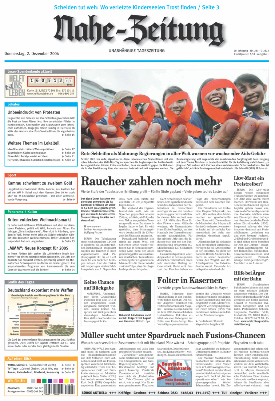 Nahe-Zeitung vom Donnerstag, 02.12.2004