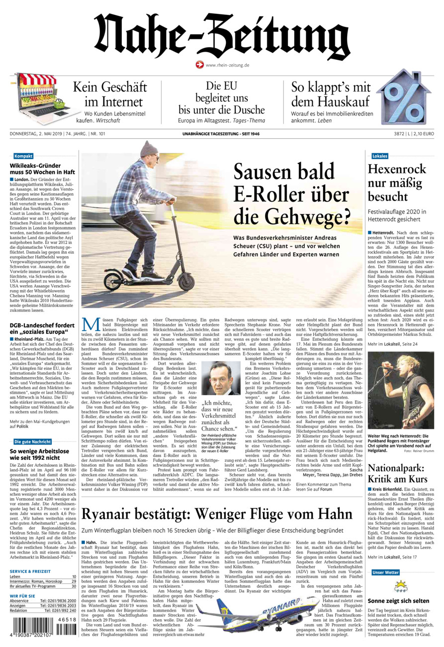 Nahe-Zeitung vom Donnerstag, 02.05.2019