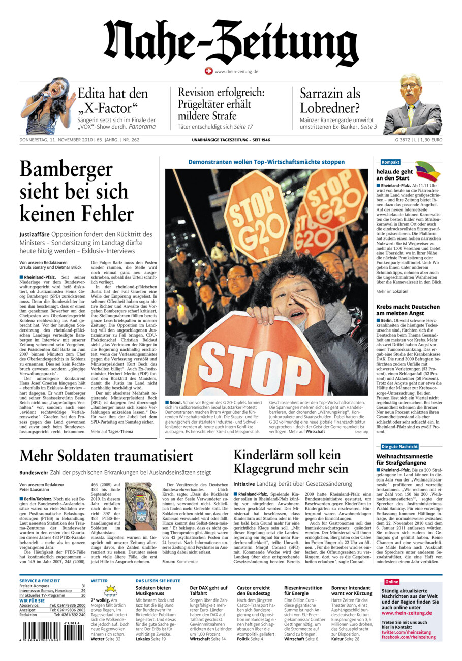 Nahe-Zeitung vom Donnerstag, 11.11.2010