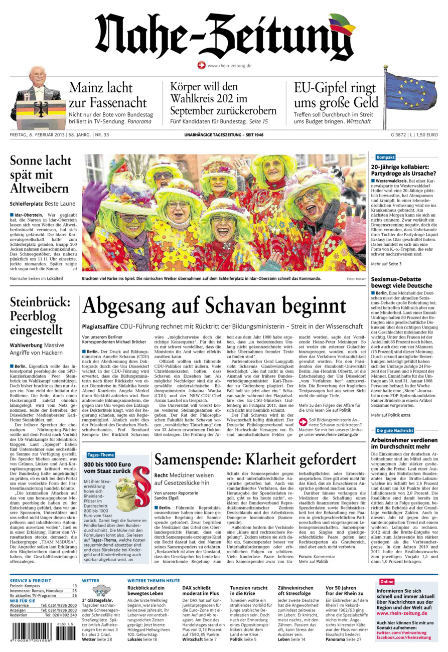 Nahe-Zeitung vom Freitag, 08.02.2013