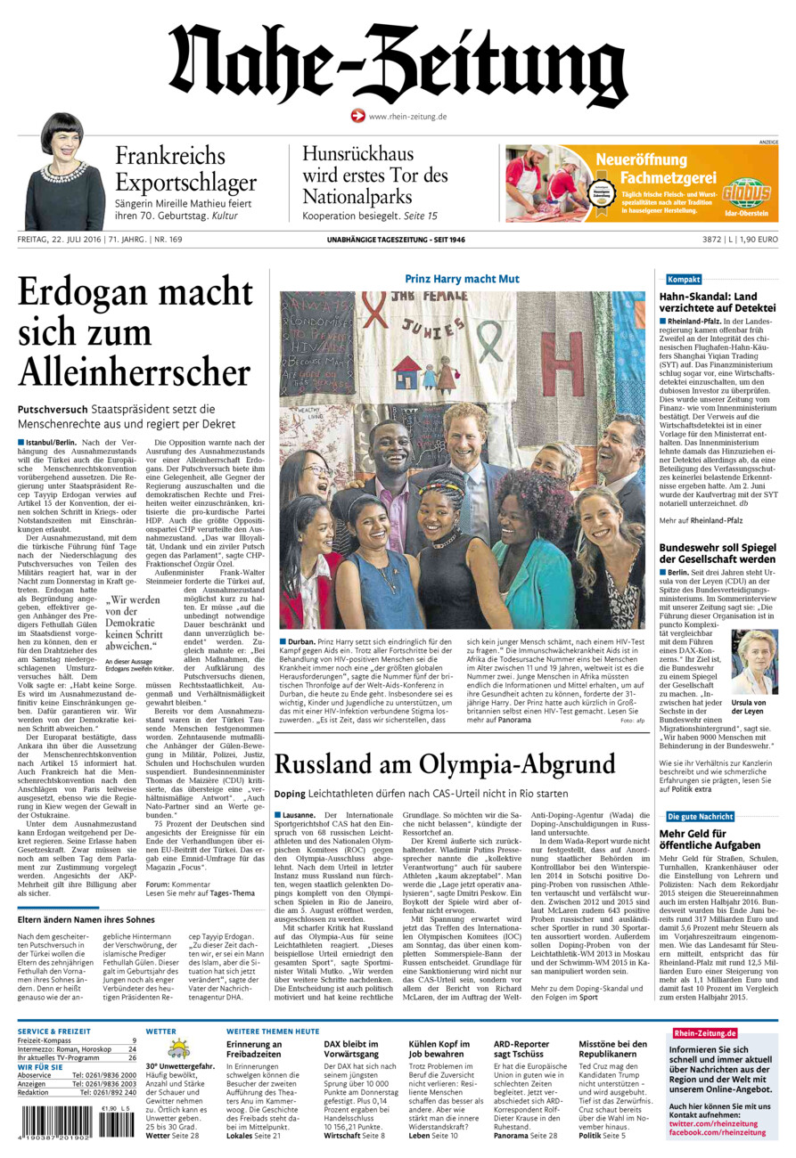 Nahe-Zeitung vom Freitag, 22.07.2016