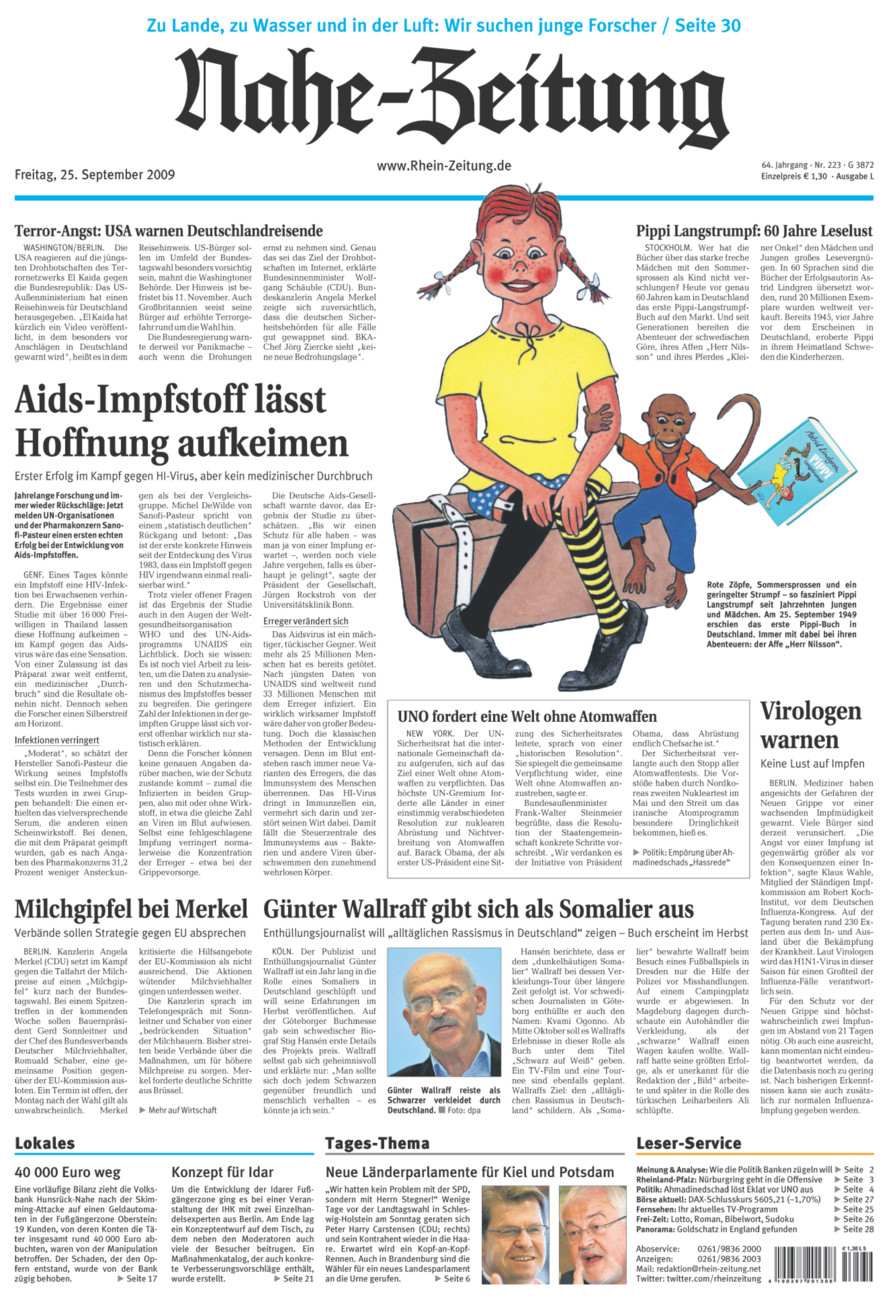 Nahe-Zeitung vom Freitag, 25.09.2009