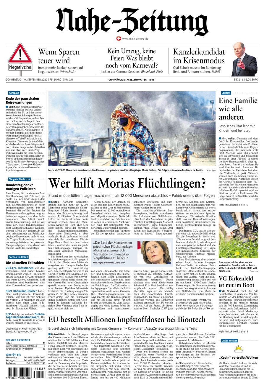 Nahe-Zeitung vom Donnerstag, 10.09.2020
