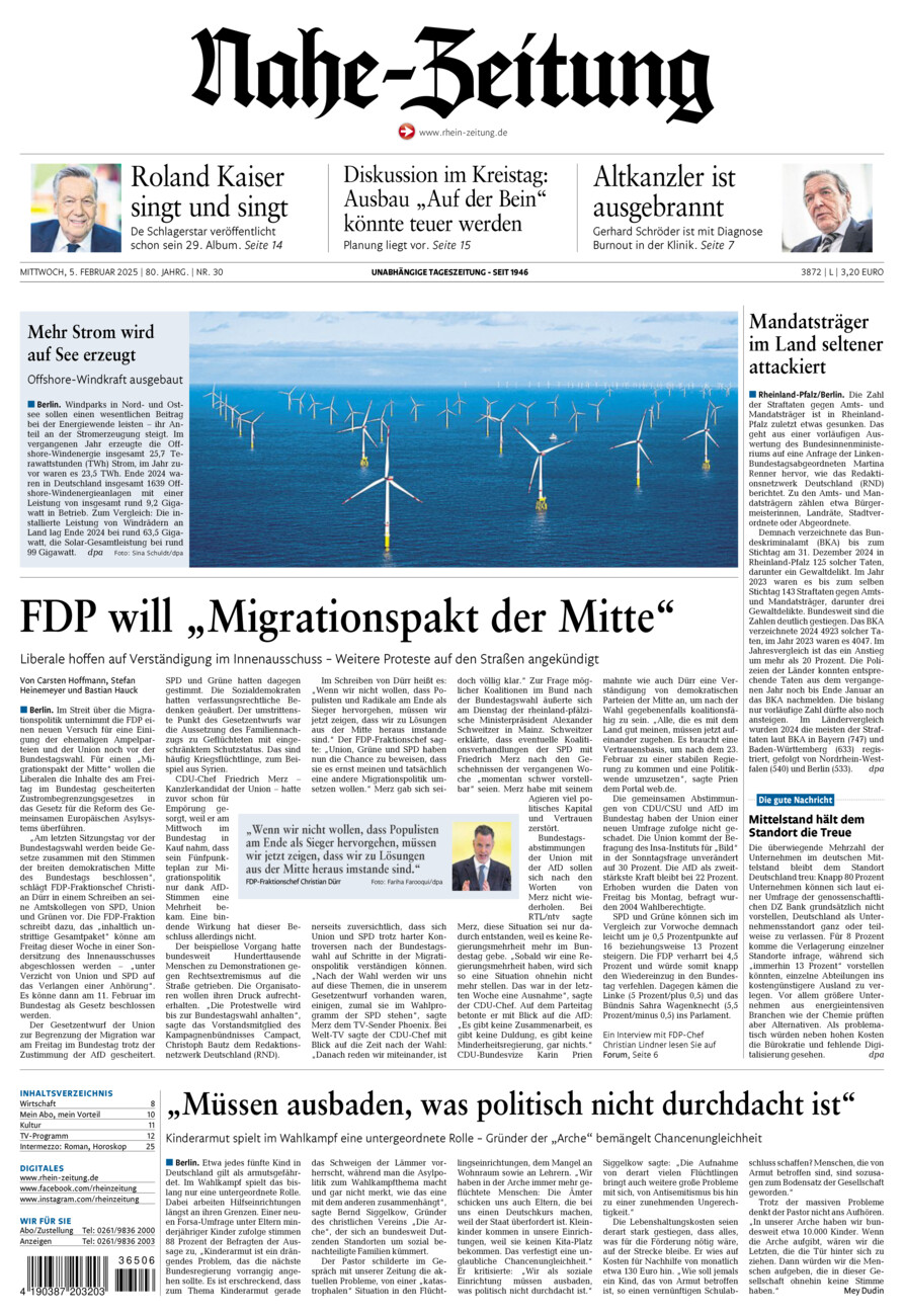 Nahe-Zeitung vom Mittwoch, 05.02.2025