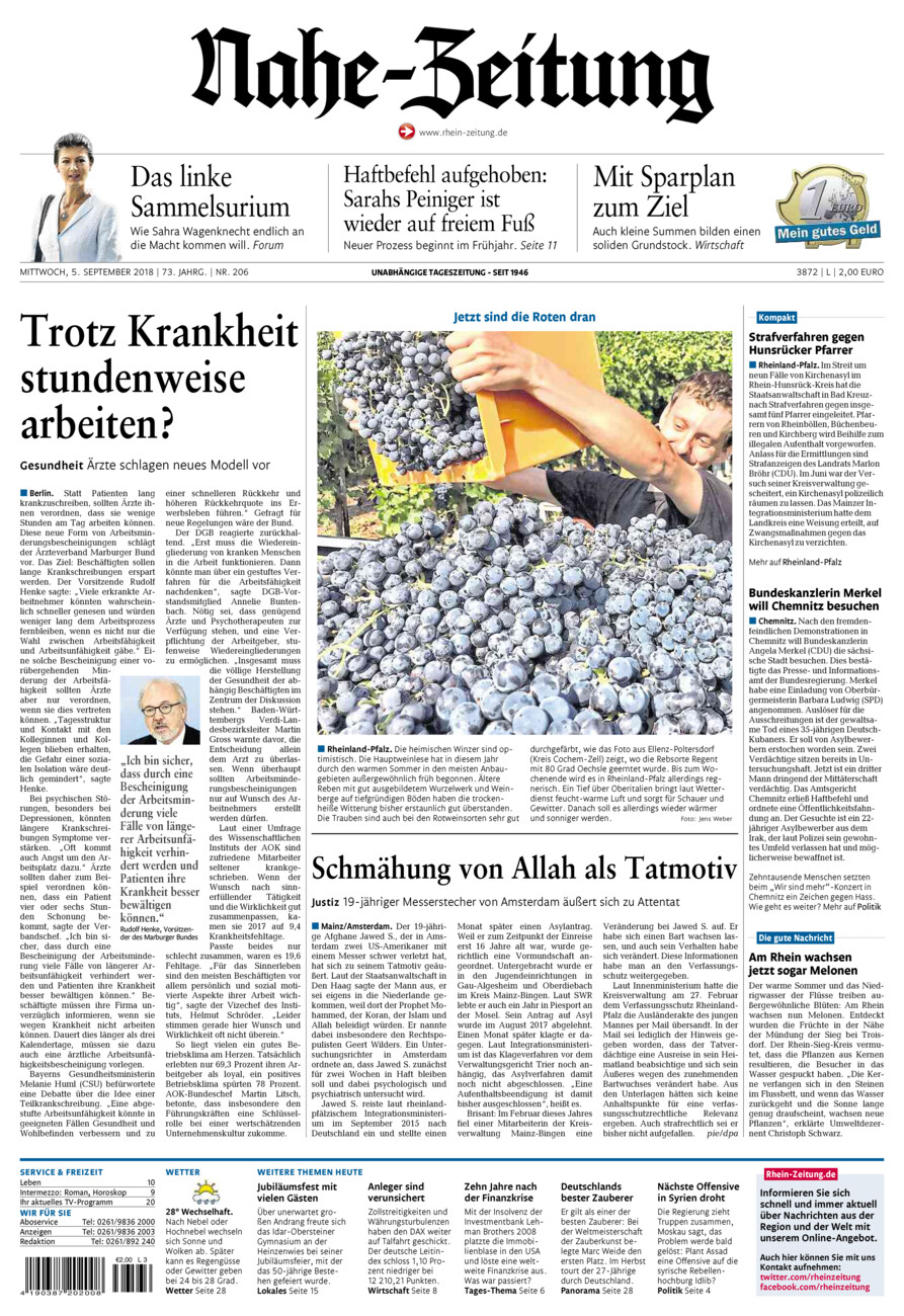 Nahe-Zeitung vom Mittwoch, 05.09.2018