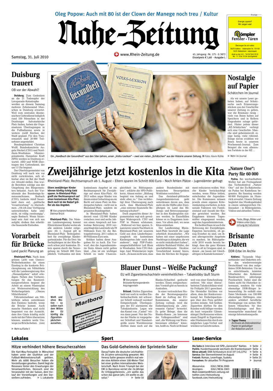 Nahe-Zeitung vom Samstag, 31.07.2010