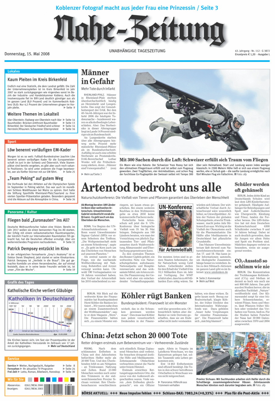 Nahe-Zeitung vom Donnerstag, 15.05.2008