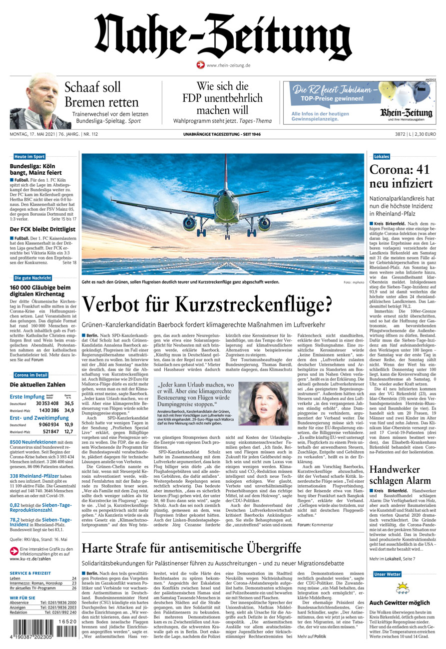 Nahe-Zeitung vom Montag, 17.05.2021