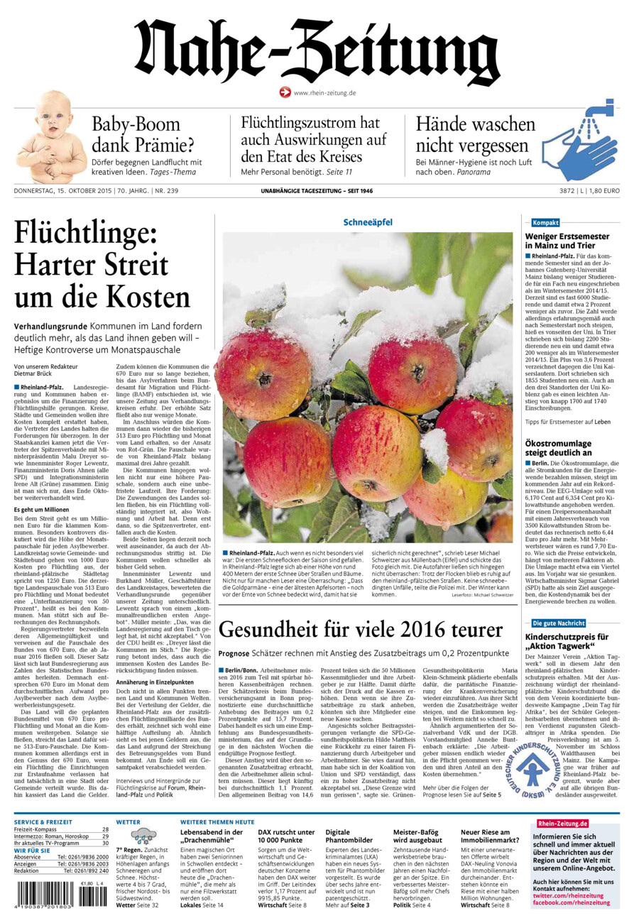 Nahe-Zeitung vom Donnerstag, 15.10.2015