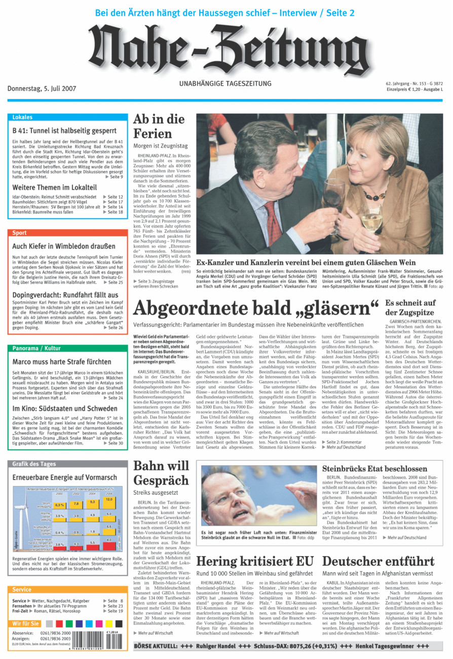 Nahe-Zeitung vom Donnerstag, 05.07.2007